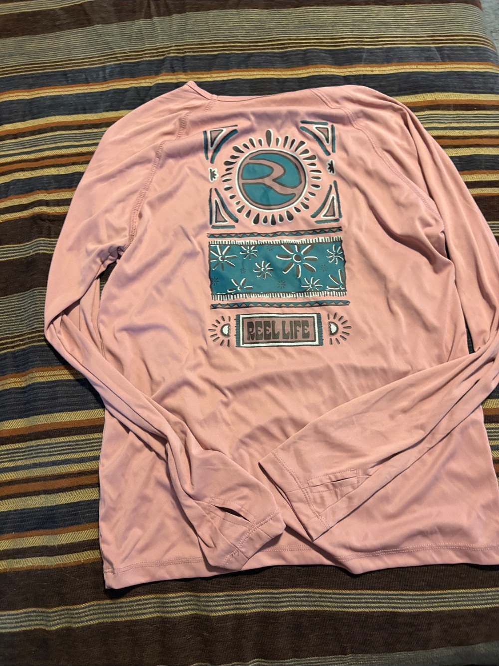 Reel Life Women’s Pink Long-Sleeve Swim Coverup with Teal Graphic
